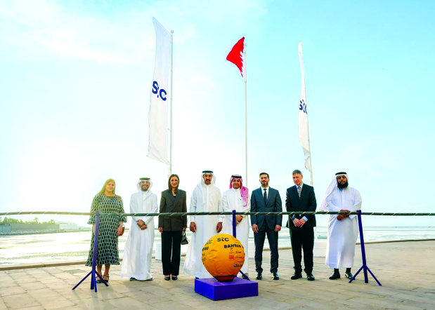 Transportation and Telecommunications Minister Dr Shaikh Abdulla bin Ahmed Al Khalifa and stc Bahrain chief executive Khalid Al Osaimi at the live landing of 2Africa cable system – Pearls, the world’s longest submarine cable, next to Seef District.